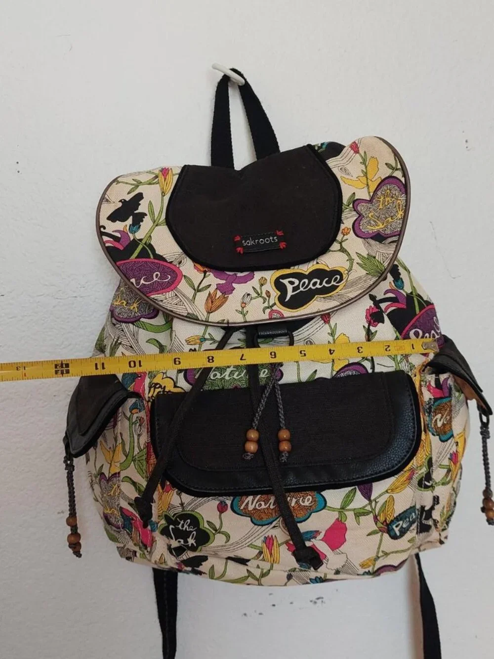 Sakroots multicoloured backpack with adjustable straps peace birds zipper #boho